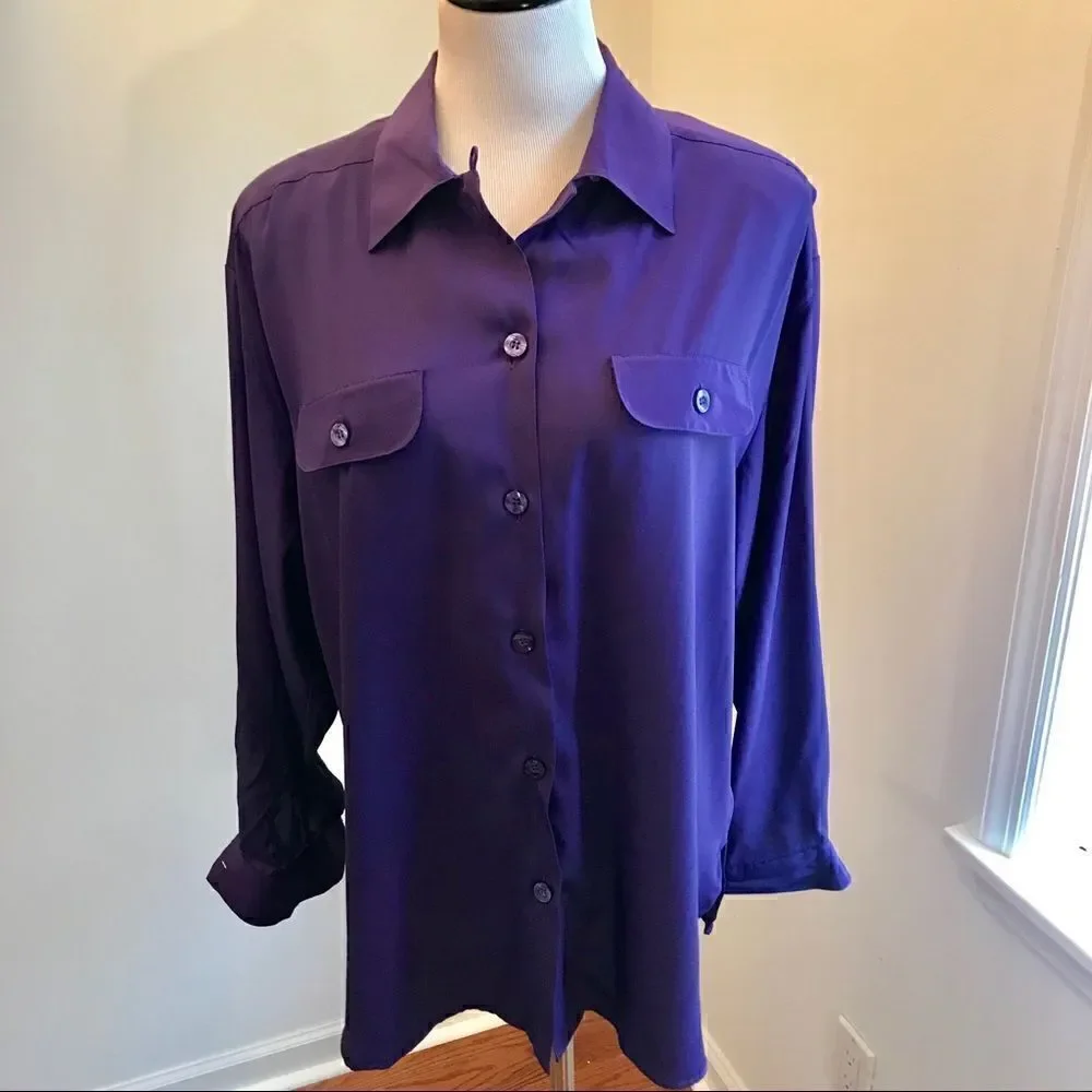 Josephine Purple Button Down Top Size 16 - Picture 2 of 6